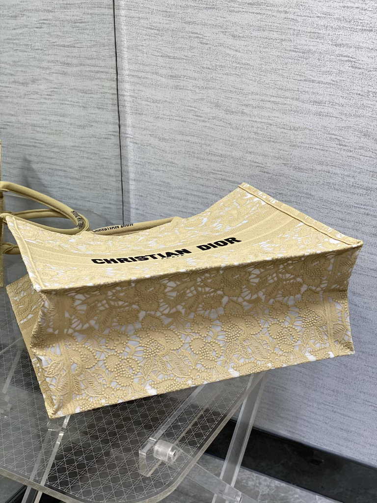 Dior Large Book Tote Bag M1286 Gold-Tone Black D-Lace Embroidery