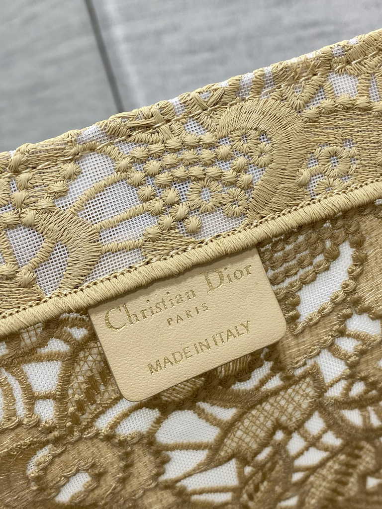 Dior Large Book Tote Bag M1286 Gold-Tone Black D-Lace Embroidery
