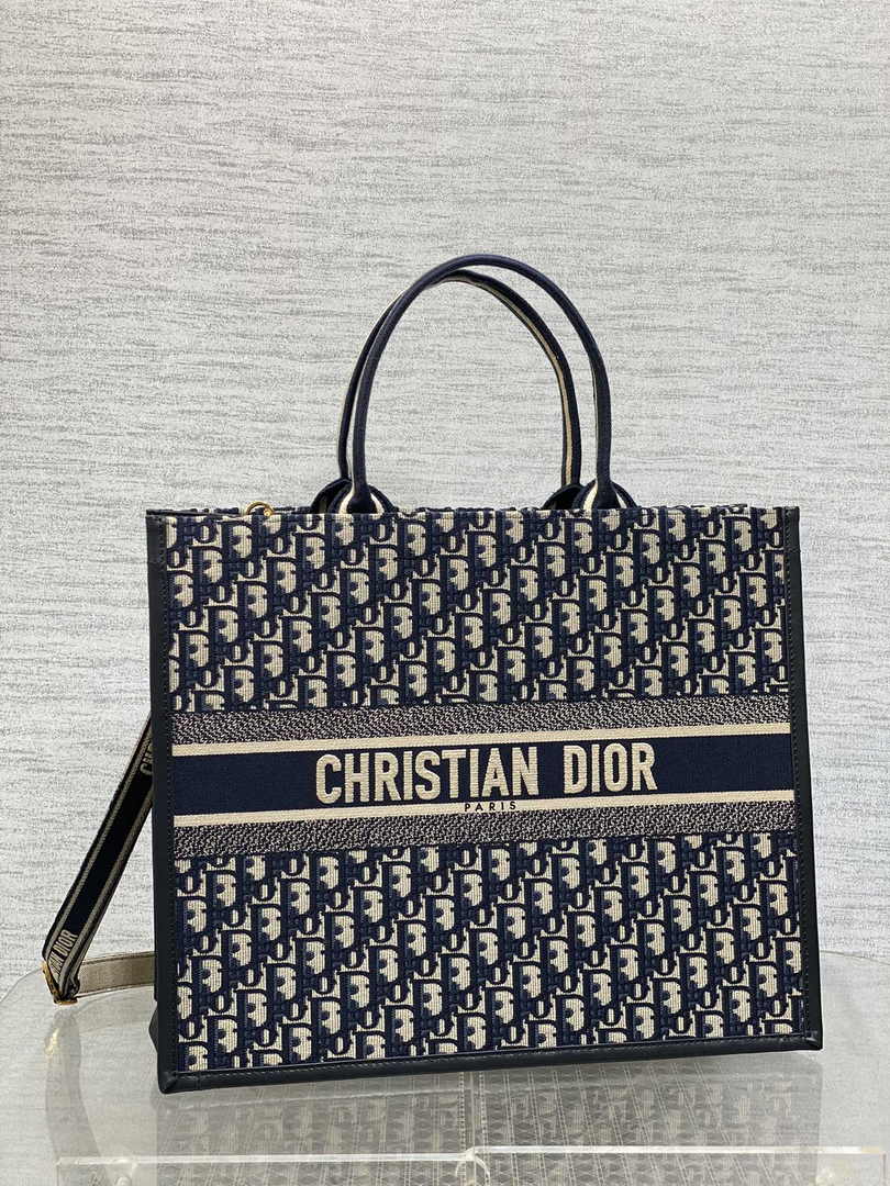 Dior Large Book Tote Bag M1323 Blue Dior Oblique Embroidery