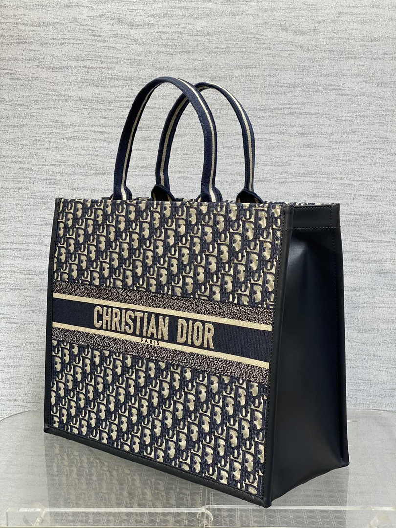 Dior Large Book Tote Bag M1323 Blue Dior Oblique Embroidery
