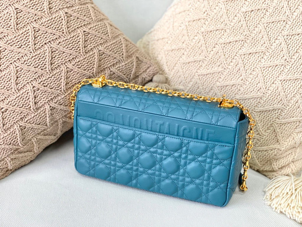 Dior Large Caro Bag M9243 Calfskin Blue Gold - Default Title - View 2