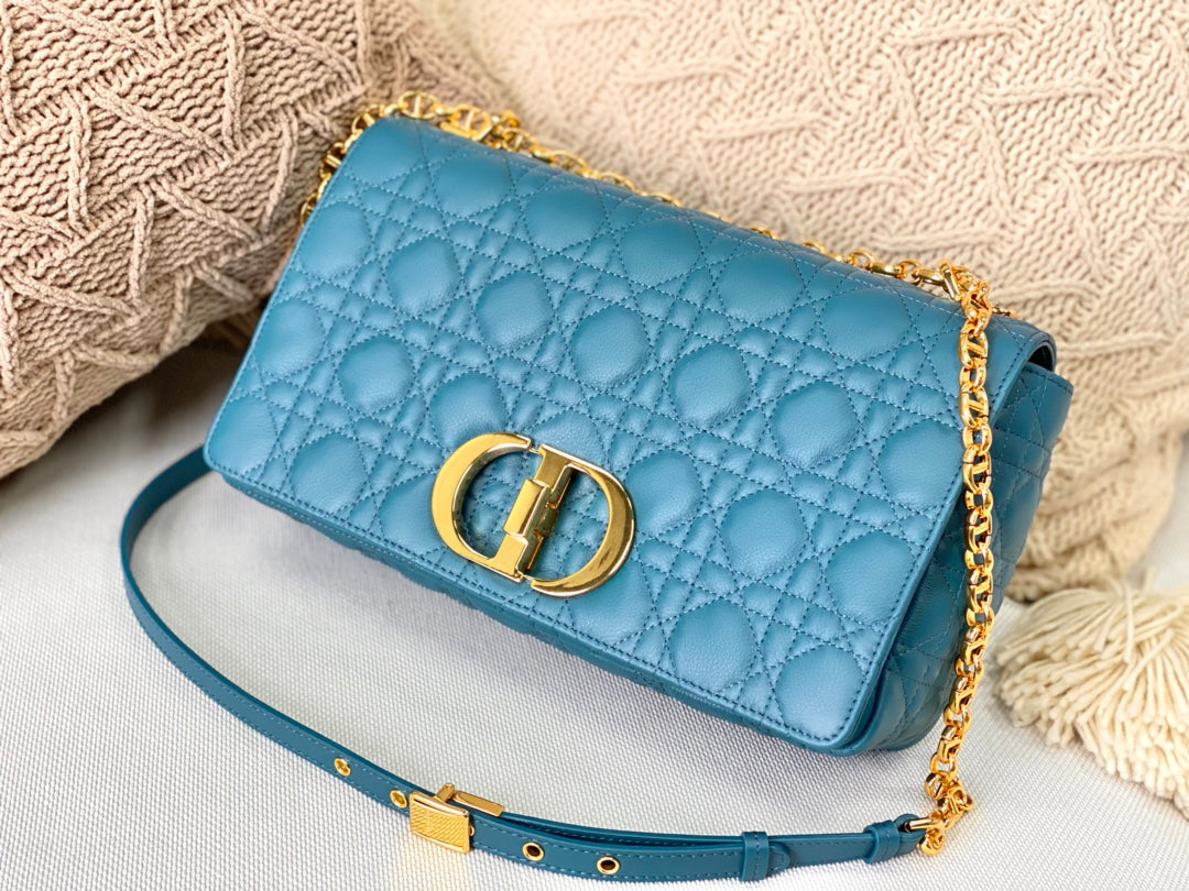 Dior Large Caro Bag M9243 Calfskin Blue Gold - Default Title - View 3