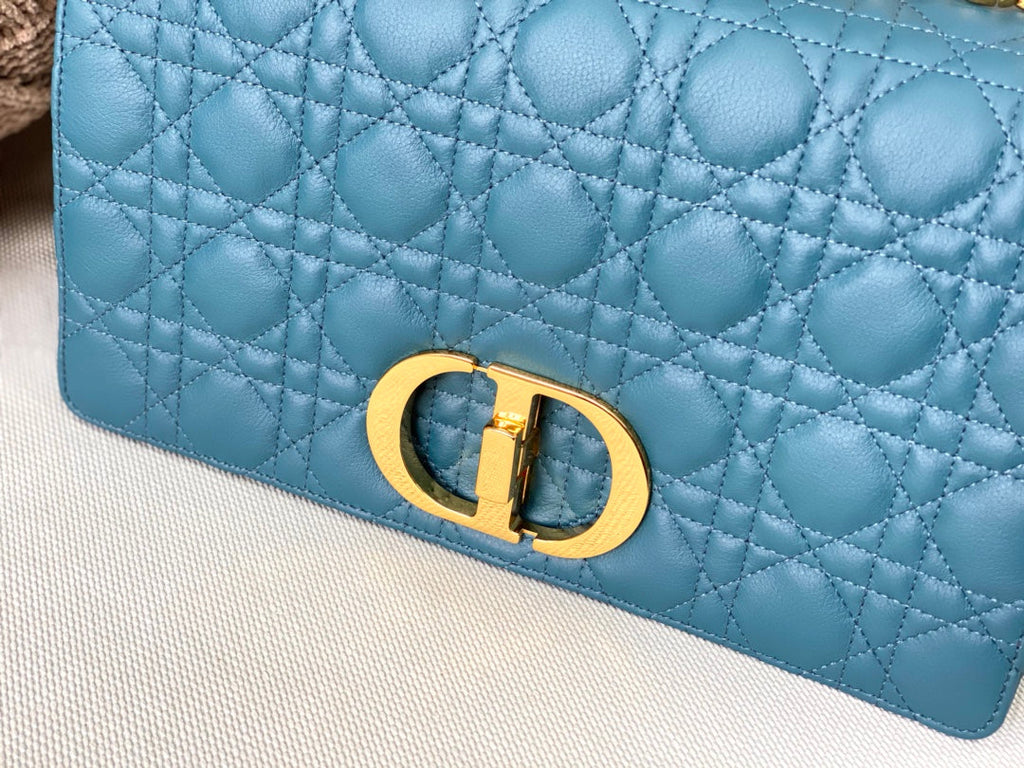 Dior Large Caro Bag M9243 Calfskin Blue Gold - Default Title - View 5