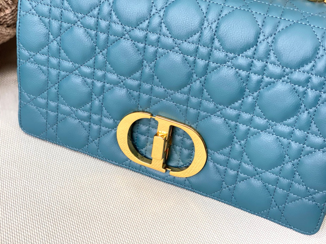 Dior Large Caro Bag M9243 Calfskin Blue Gold - Default Title - View 5