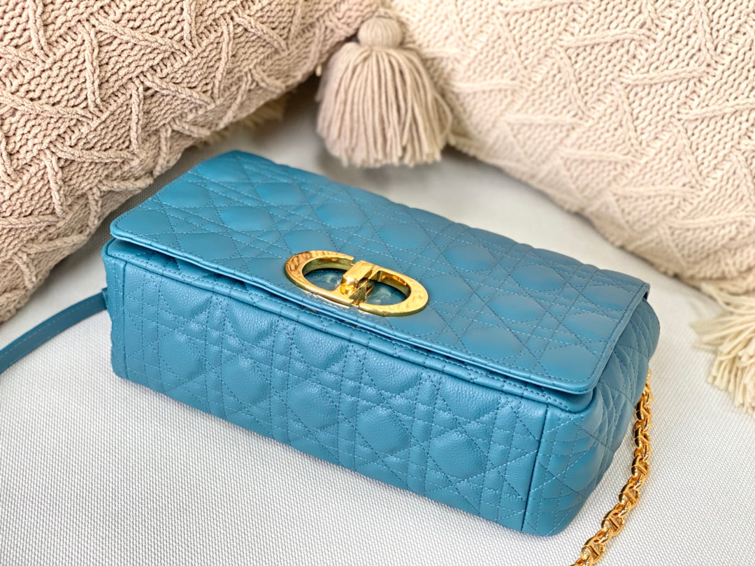 Dior Large Caro Bag M9243 Calfskin Blue Gold - Default Title - View 6