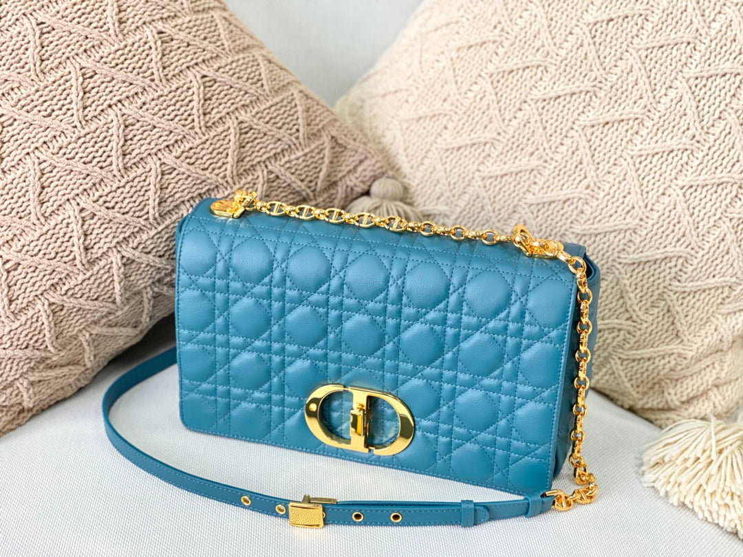 Dior Large Caro Bag M9243 Calfskin Blue Gold - Default Title - View 1
