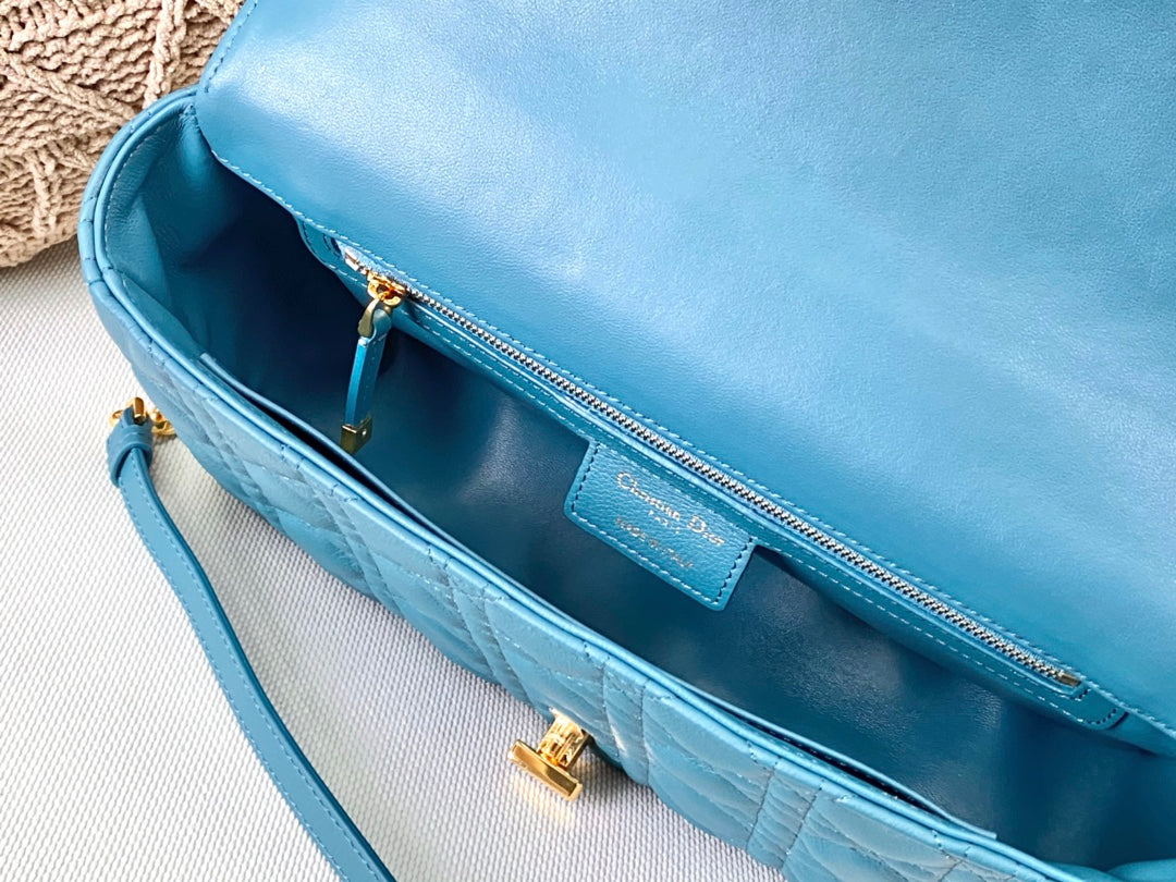 Dior Large Caro Bag M9243 Calfskin Blue Gold - Default Title - View 7