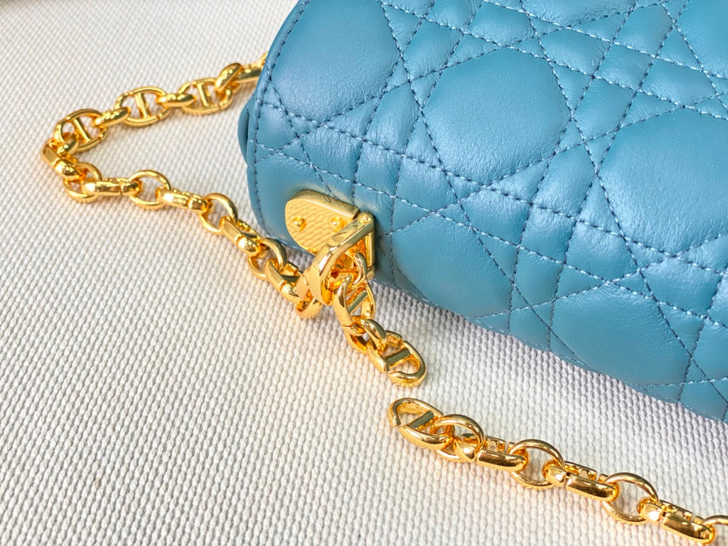Dior Large Caro Bag M9243 Calfskin Blue Gold - Default Title - View 8