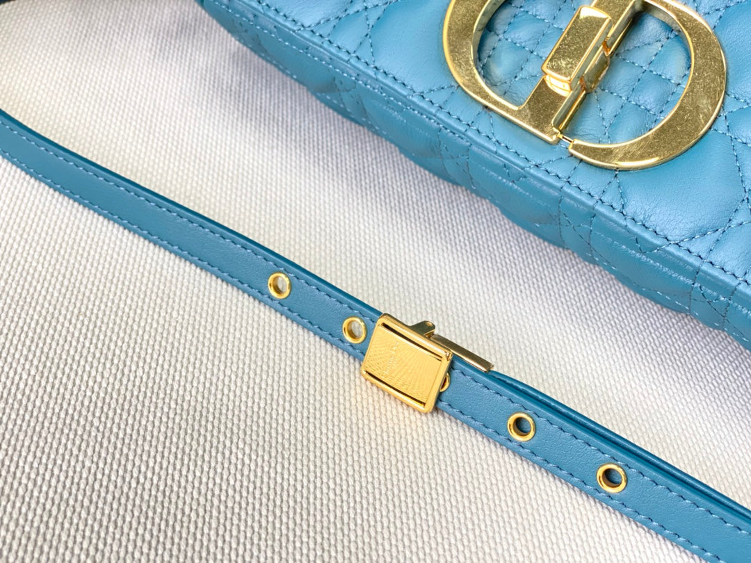 Dior Large Caro Bag M9243 Calfskin Blue Gold - Default Title - View 9