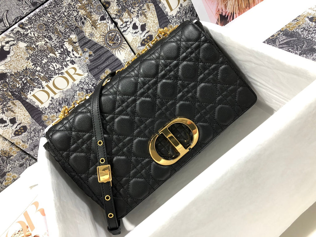 Dior Large Caro Bag M9243 Calfskin black logo gold - Default Title - View 1