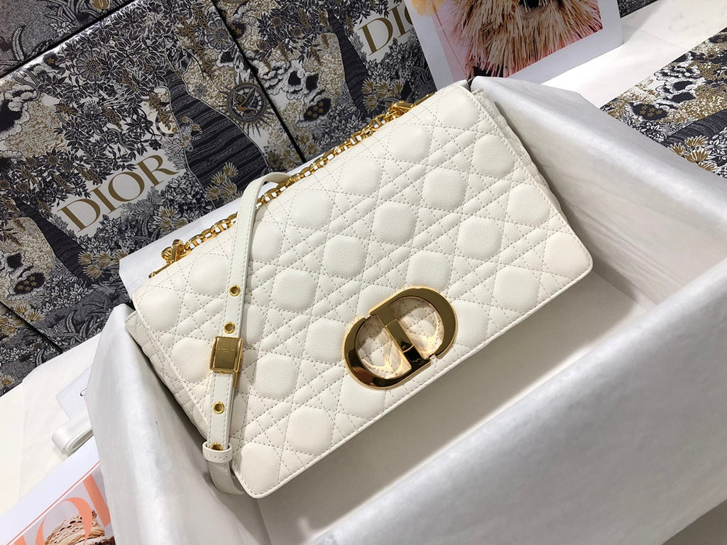 Dior Large Caro Bag M9243 Calfskin white Gold - Default Title - View 1
