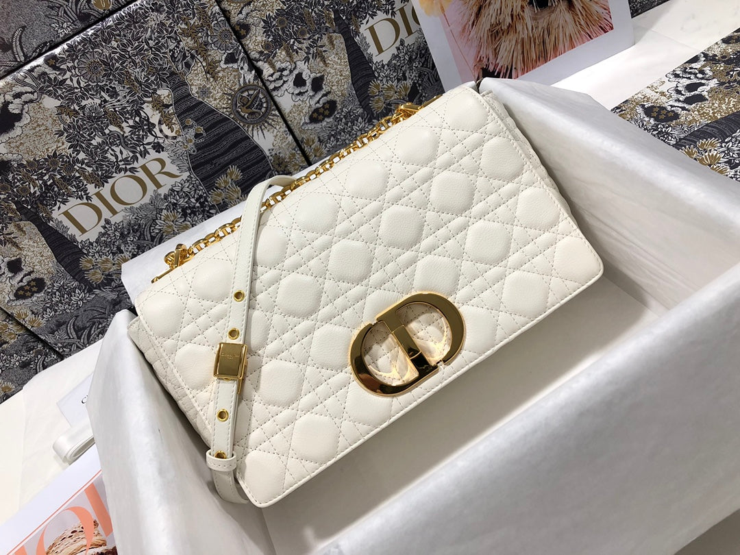 Dior Large Caro Bag M9243 Calfskin white Gold - Default Title - View 1