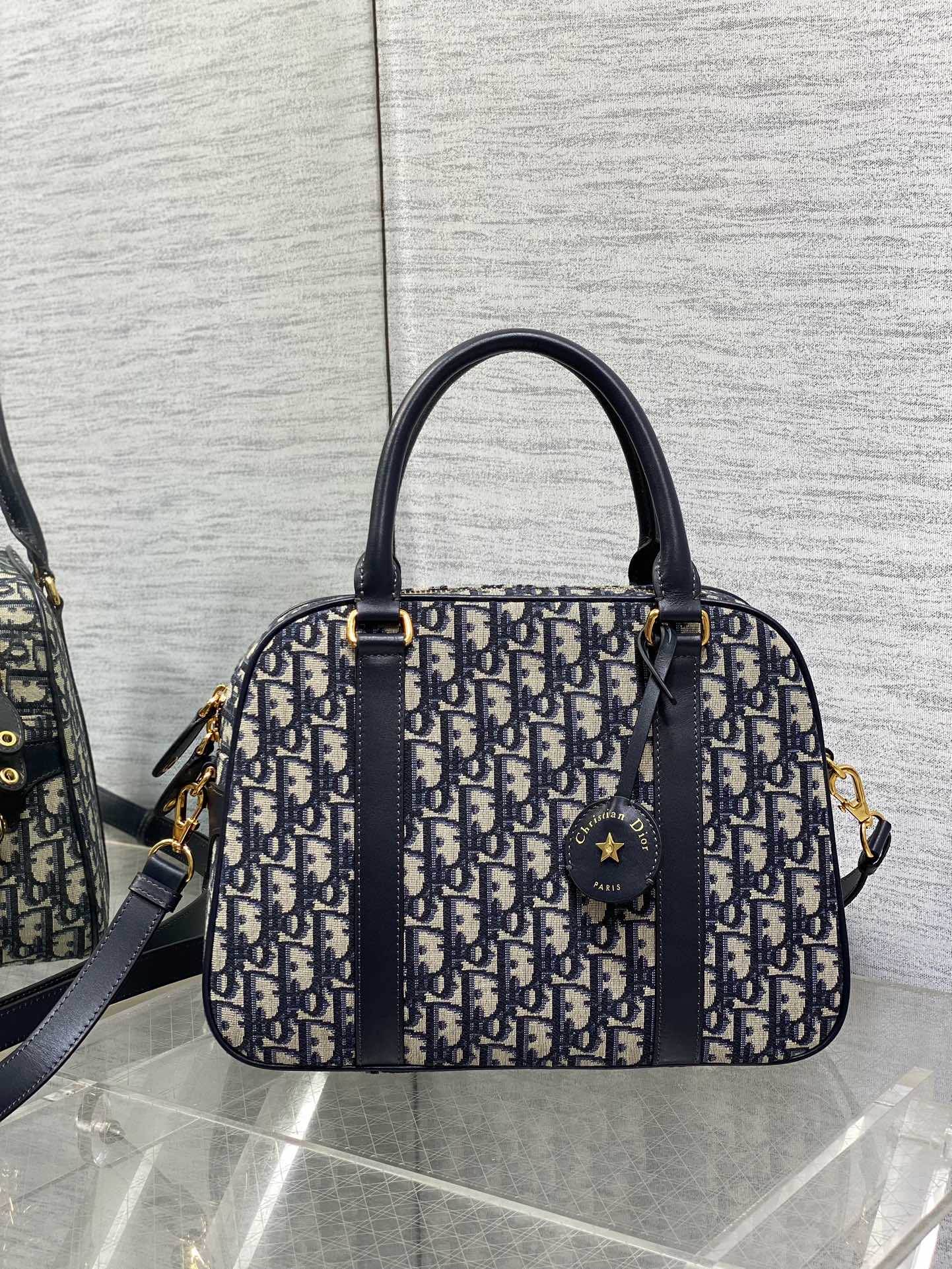 Dior Large D-Vibe Bowling Bag M1341 Blue Dior Oblique Jacquard