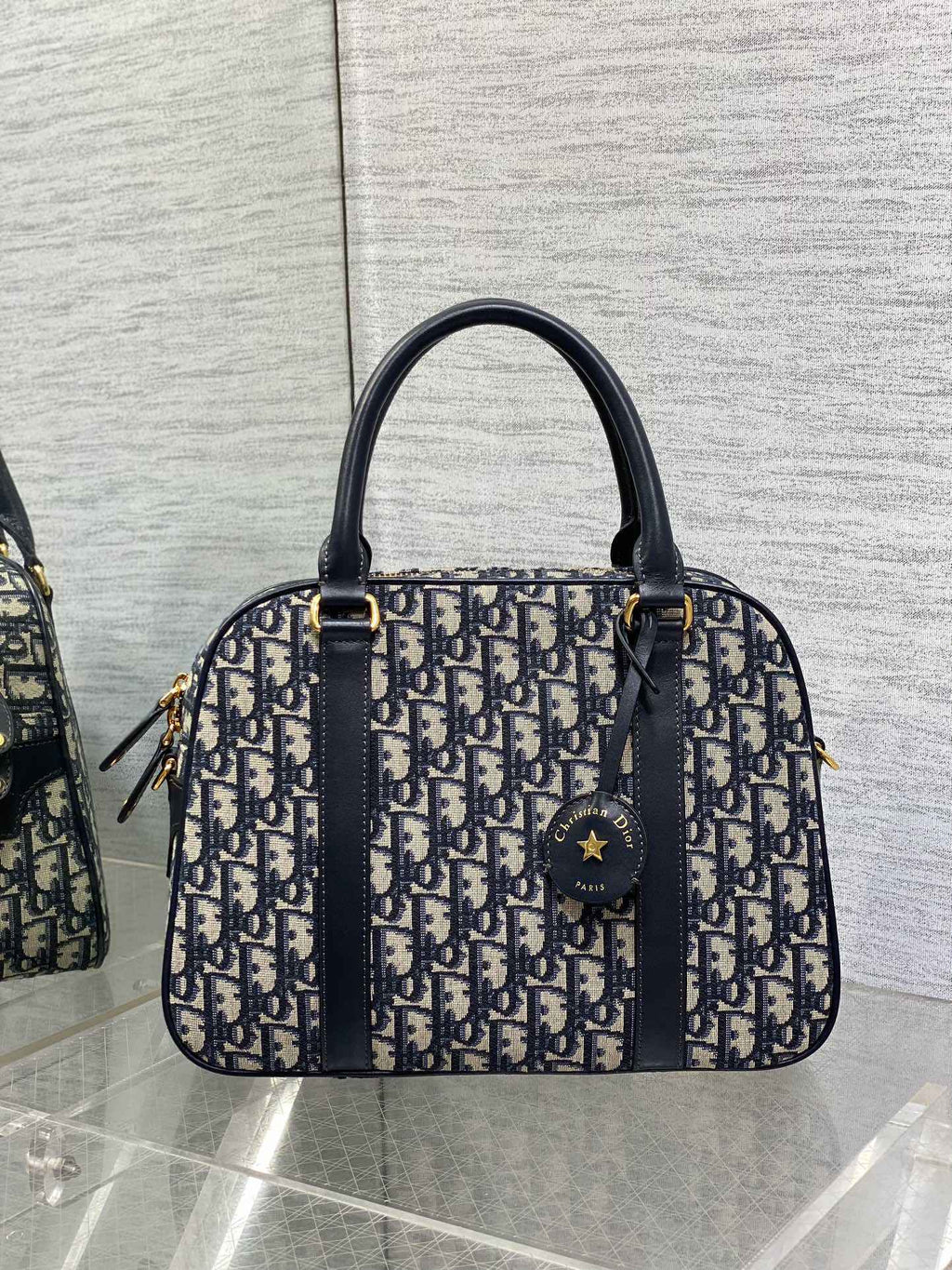 Dior Large D-Vibe Bowling Bag M1341 Blue Dior Oblique Jacquard