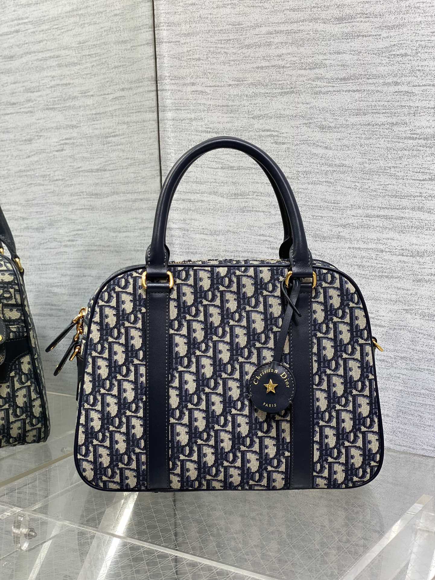 Dior Large D-Vibe Bowling Bag M1341 Blue Dior Oblique Jacquard