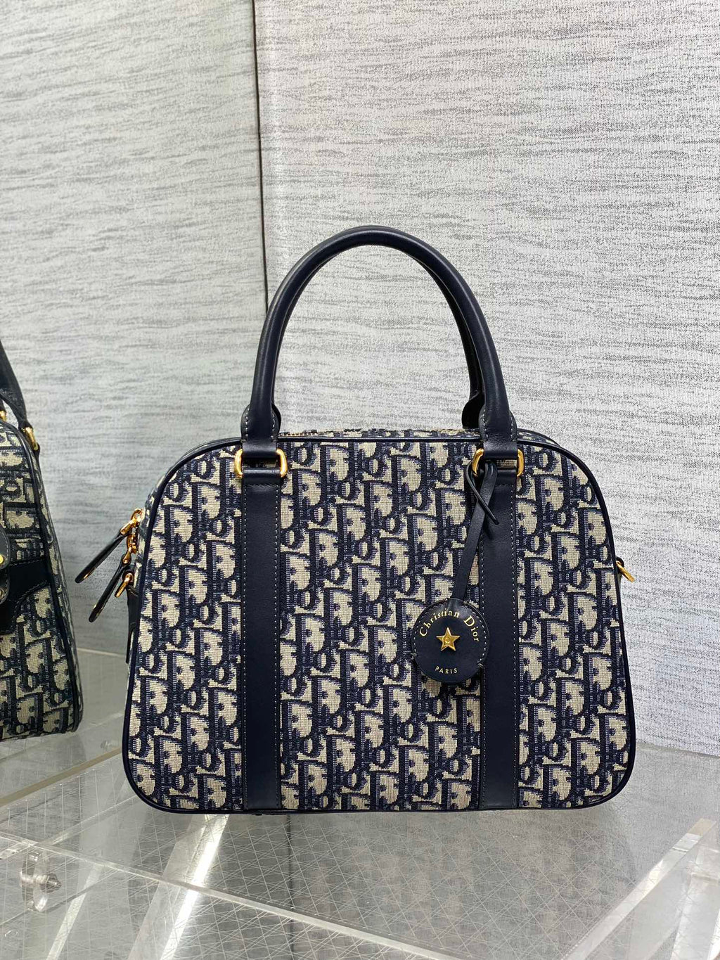 Dior Large D-Vibe Bowling Bag M1341 Blue Dior Oblique Jacquard - Default Title - View 2