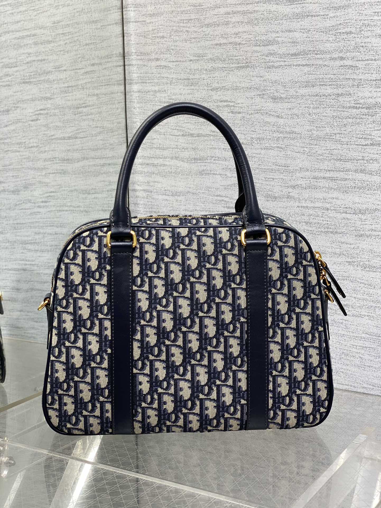 Dior Large D-Vibe Bowling Bag M1341 Blue Dior Oblique Jacquard