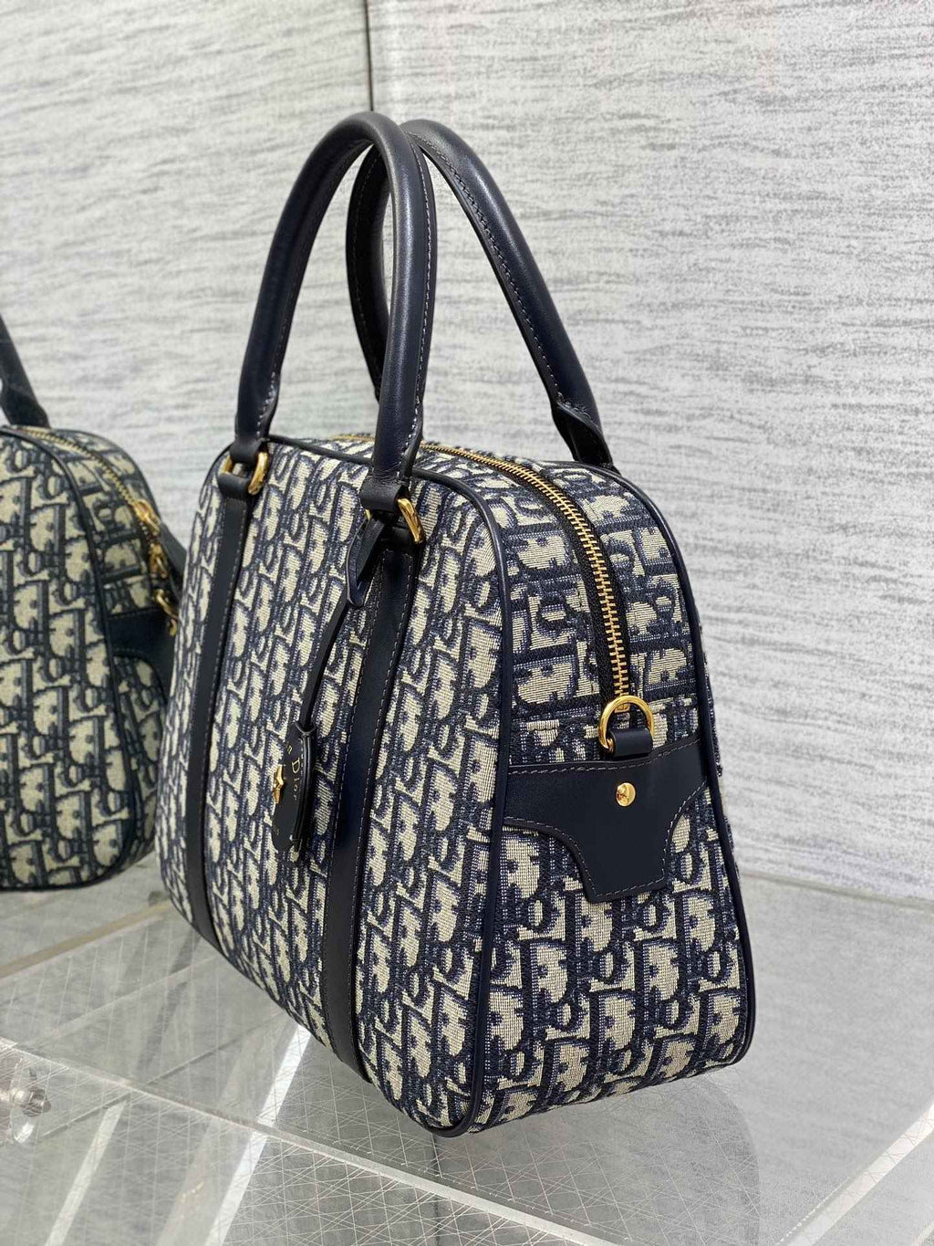 Dior Large D-Vibe Bowling Bag M1341 Blue Dior Oblique Jacquard