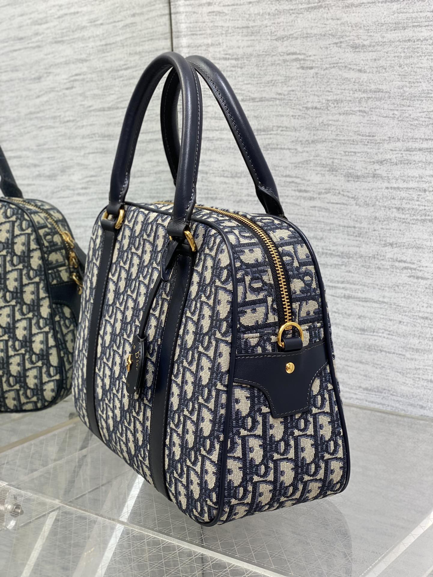 Dior Large D-Vibe Bowling Bag M1341 Blue Dior Oblique Jacquard