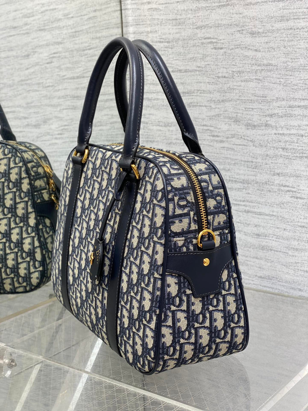 Dior Large D-Vibe Bowling Bag M1341 Blue Dior Oblique Jacquard - Default Title - View 4