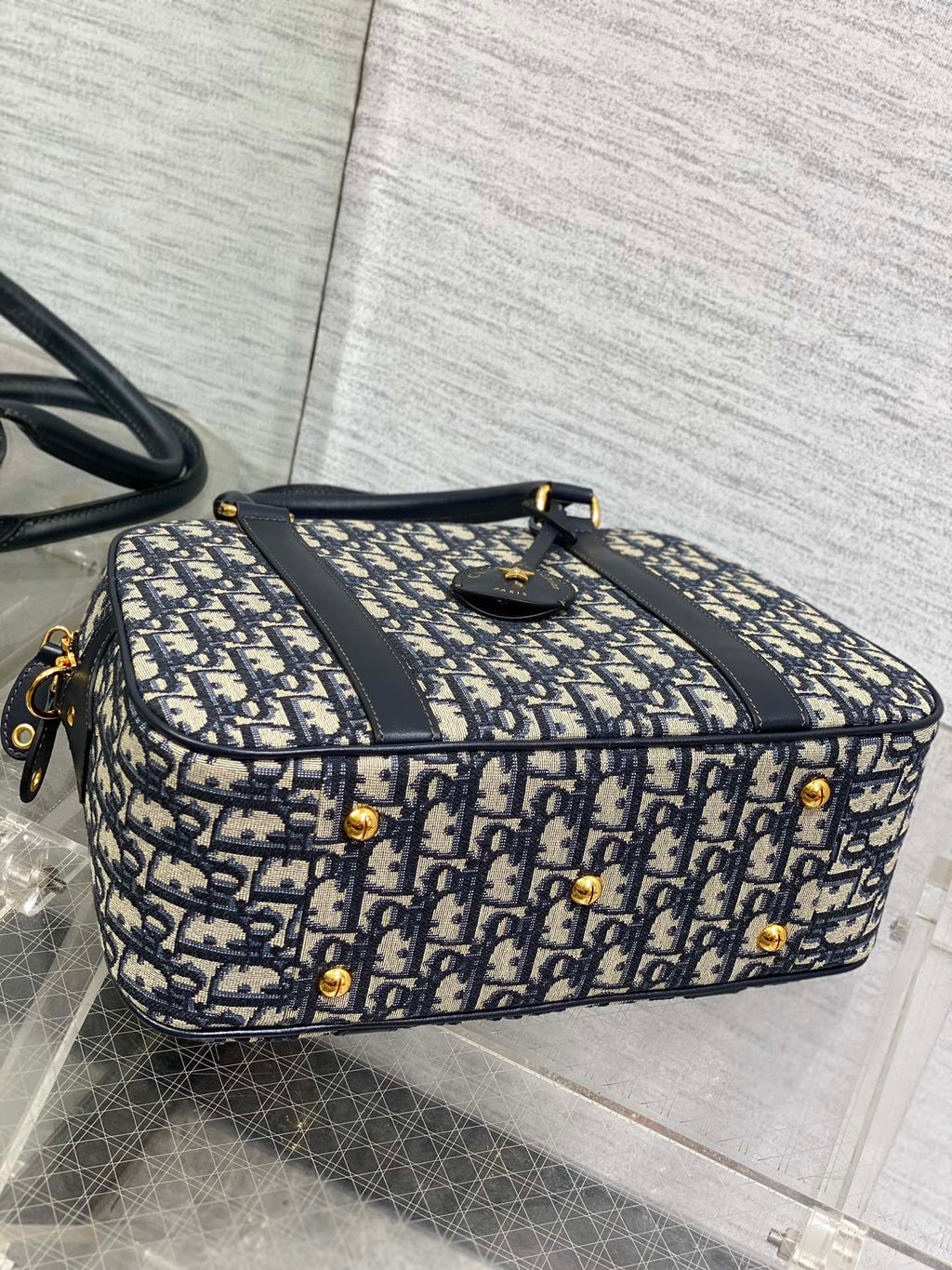 Dior Large D-Vibe Bowling Bag M1341 Blue Dior Oblique Jacquard