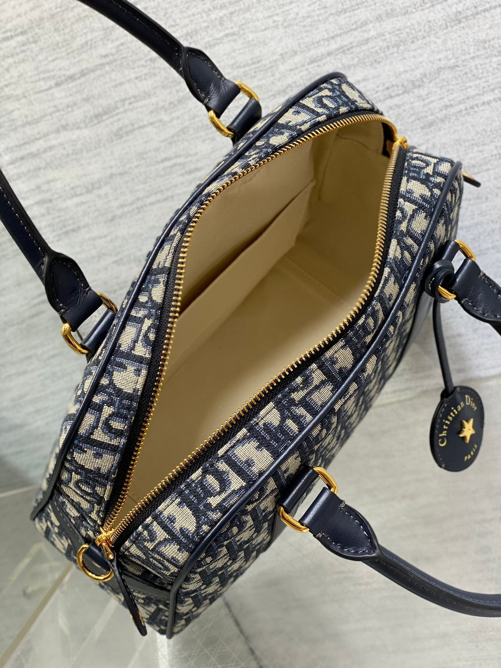 Dior Large D-Vibe Bowling Bag M1341 Blue Dior Oblique Jacquard