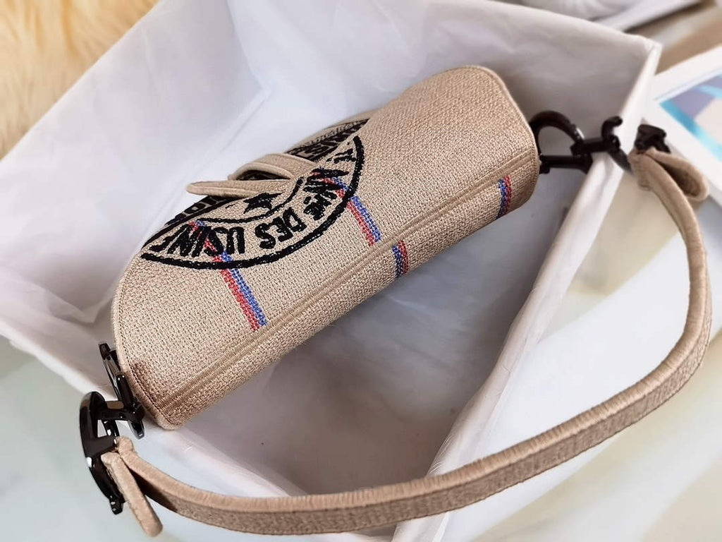 Dior M0446 Saddle Bag Beige Jute Canvas Embroidered