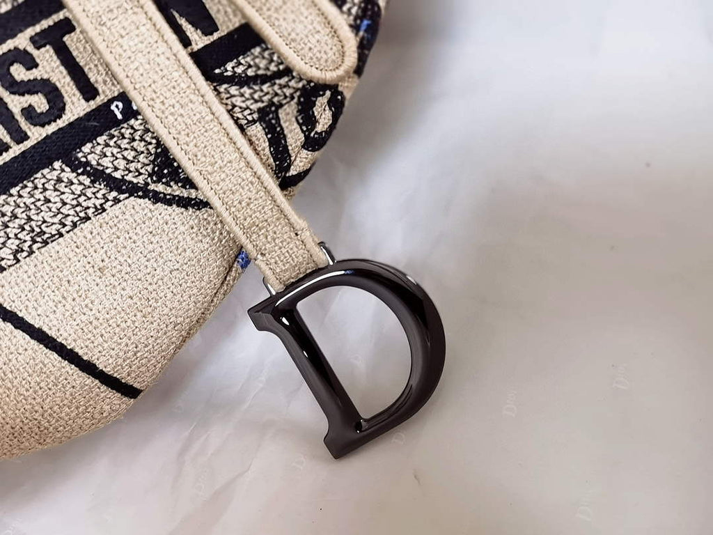 Dior M0446 Saddle Bag Beige Jute Canvas Embroidered