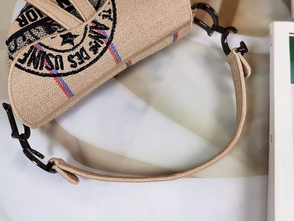 Dior M0446 Saddle Bag Beige Jute Canvas Embroidered
