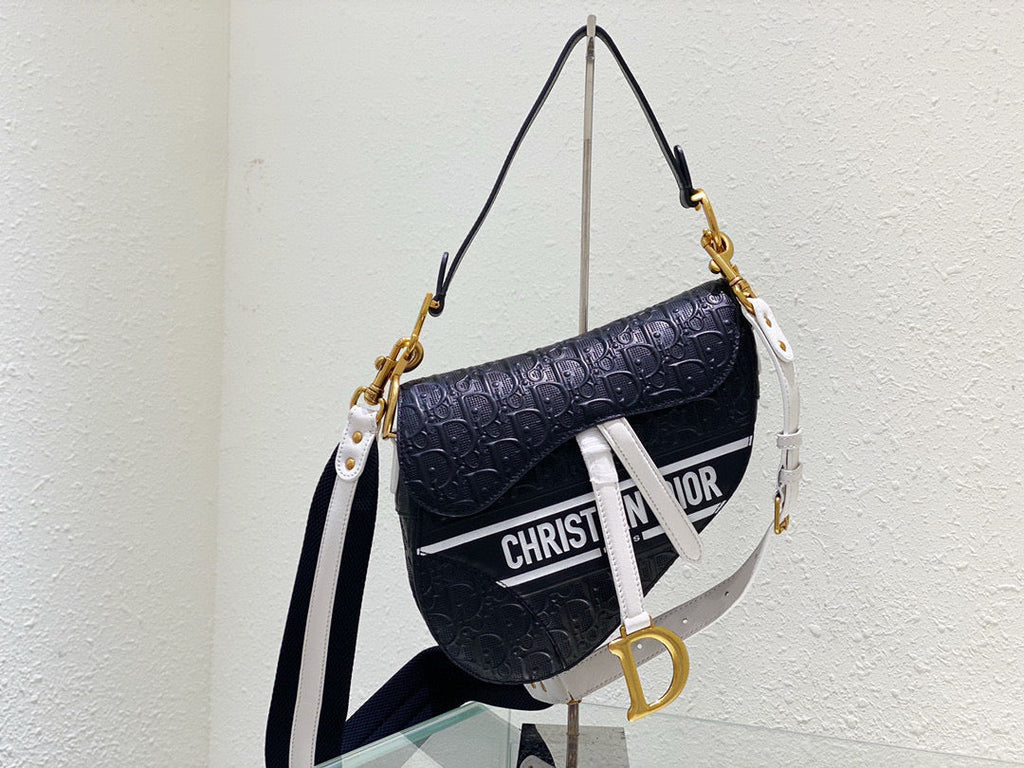 Dior M0446 Saddle Bag Black Oblique Perforated and Embossed Calfskin