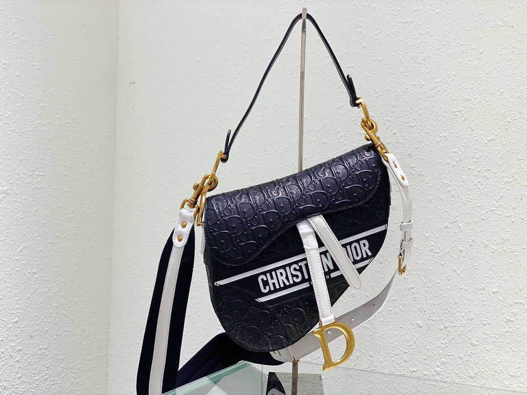 Dior M0446 Saddle Bag Black Oblique Perforated and Embossed Calfskin