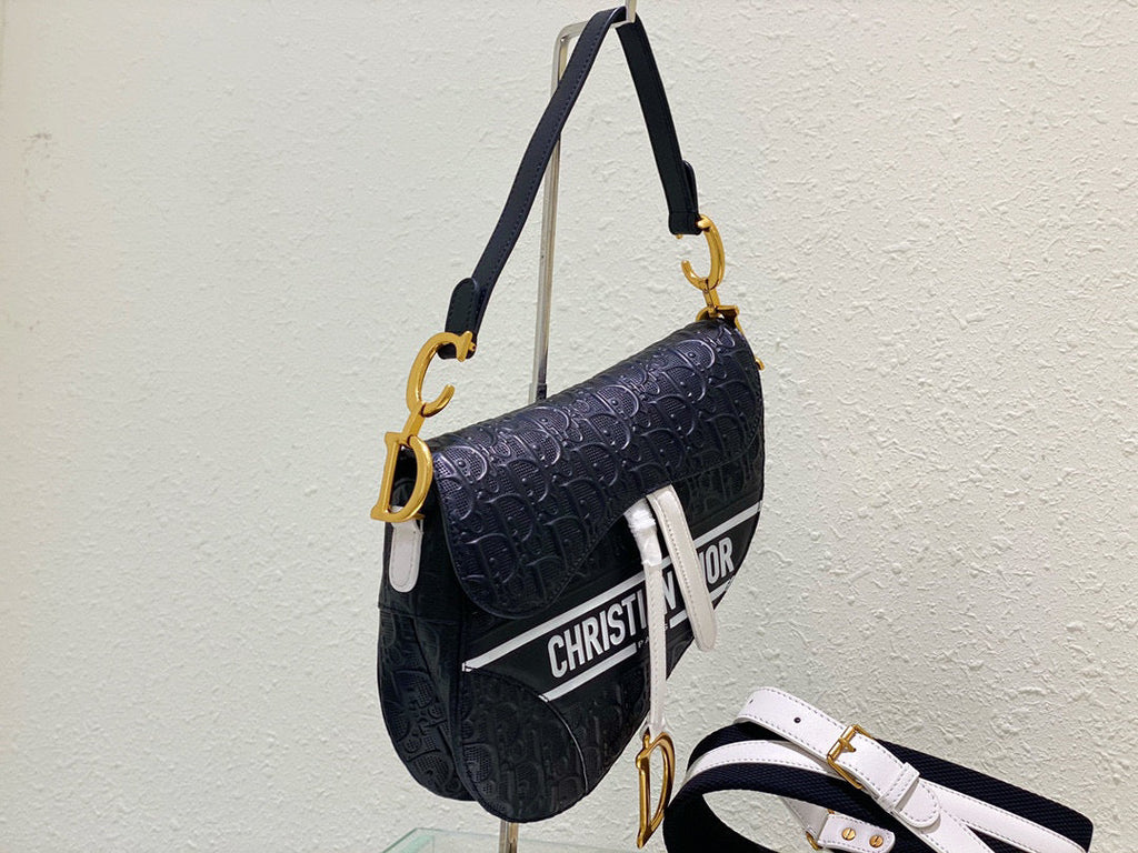 Dior M0446 Saddle Bag Black Oblique Perforated and Embossed Calfskin
