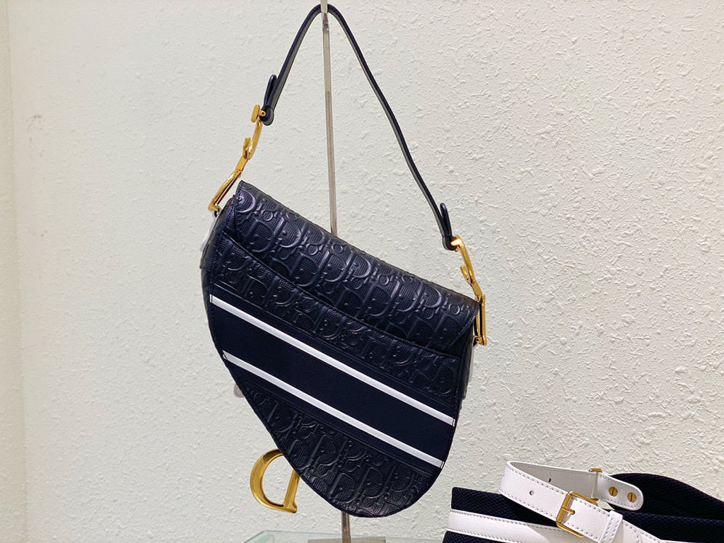 Dior M0446 Saddle Bag Black Oblique Perforated and Embossed Calfskin