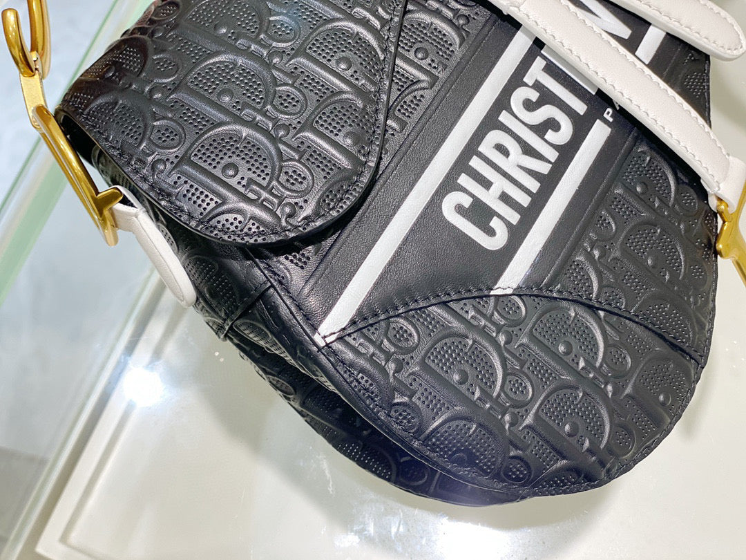 Dior M0446 Saddle Bag Black Oblique Perforated and Embossed Calfskin