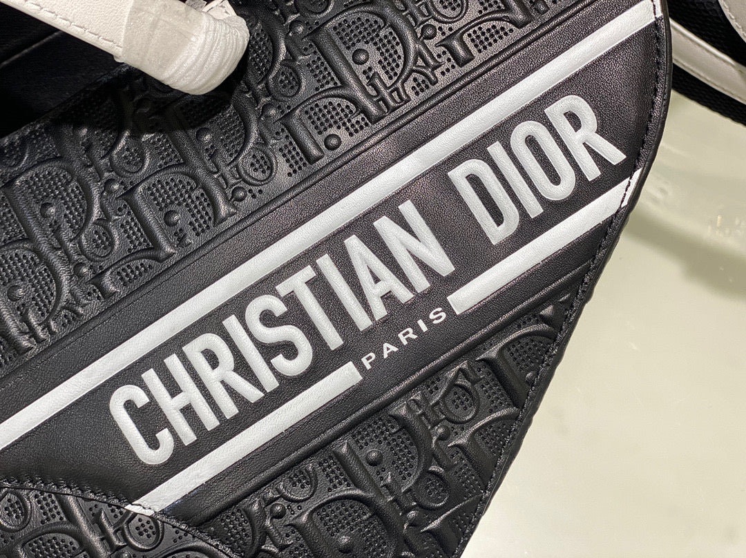 Dior M0446 Saddle Bag Black Oblique Perforated and Embossed Calfskin