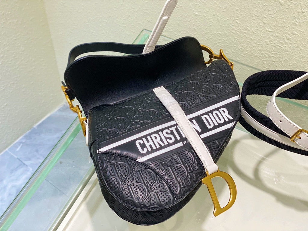 Dior M0446 Saddle Bag Black Oblique Perforated and Embossed Calfskin