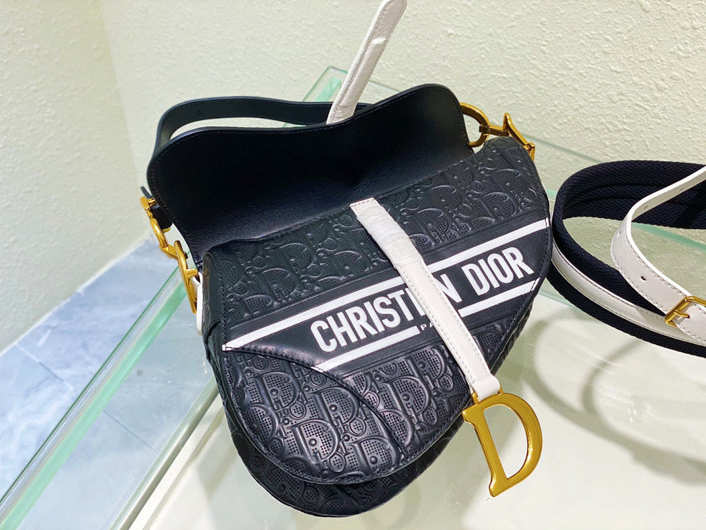 Dior M0446 Saddle Bag Black Oblique Perforated and Embossed Calfskin