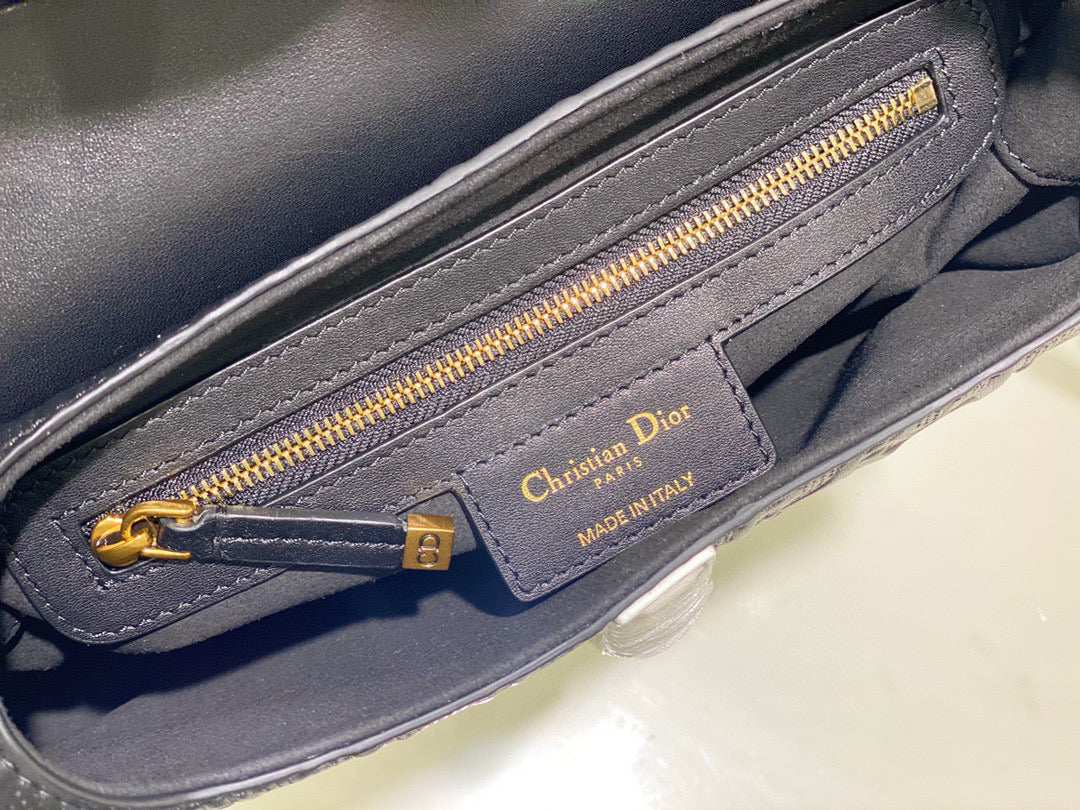 Dior M0446 Saddle Bag Black Oblique Perforated and Embossed Calfskin
