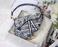 Dior M0446 Saddle Bag Blue Toile de Jouy Embroidery