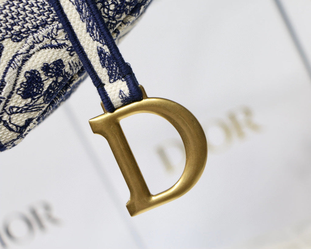 Dior M0446 Saddle Bag Blue Toile de Jouy Embroidery