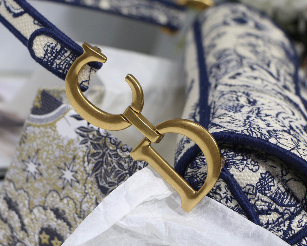Dior M0446 Saddle Bag Blue Toile de Jouy Embroidery