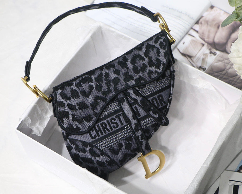 Dior M0446 Saddle Bag Gray Mizza Embroidery