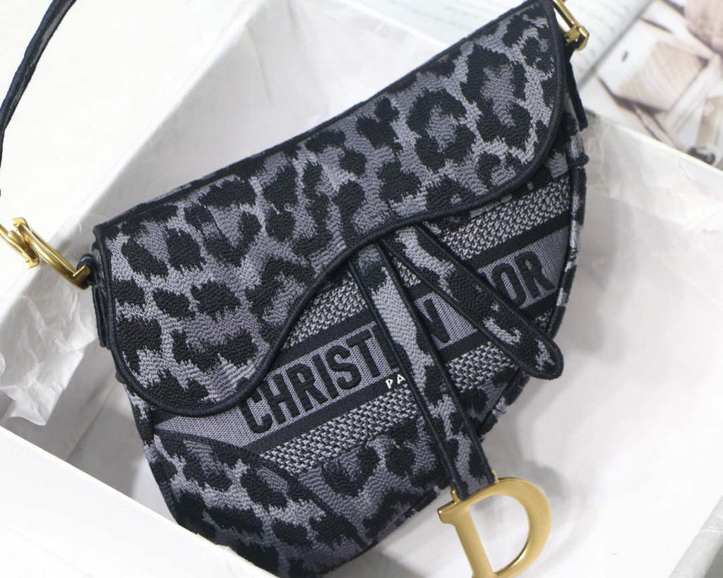 Dior M0446 Saddle Bag Gray Mizza Embroidery