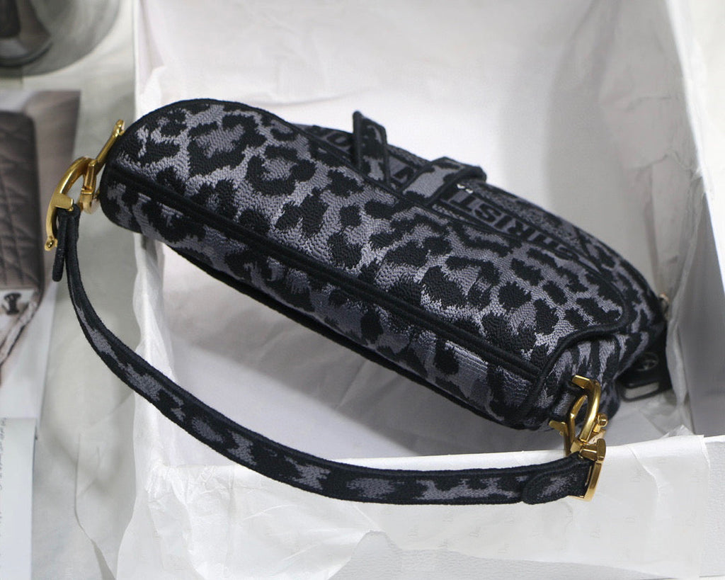 Dior M0446 Saddle Bag Gray Mizza Embroidery
