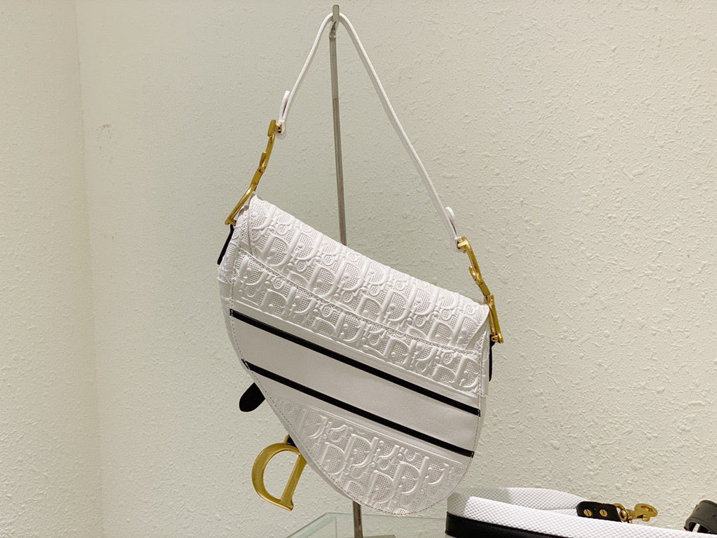 Dior M0446 Saddle Bag White and Blue Dior Oblique Perforated Calfskin