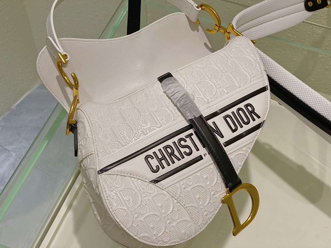 Dior M0446 Saddle Bag White and Blue Dior Oblique Perforated Calfskin