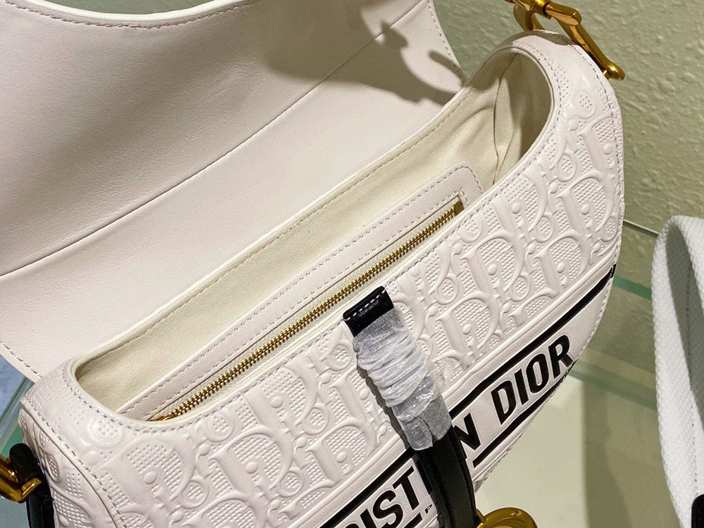 Dior M0446 Saddle Bag White and Blue Dior Oblique Perforated Calfskin