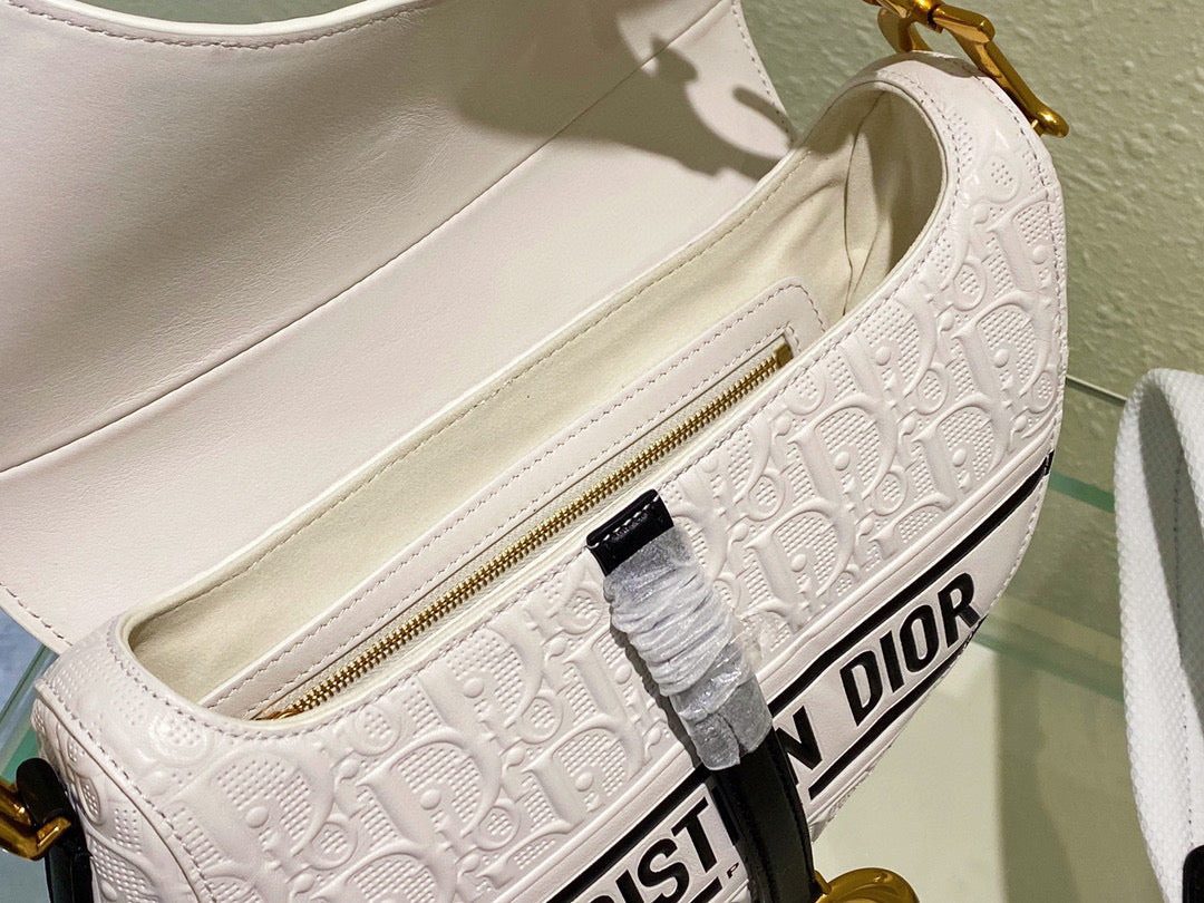 Dior M0446 Saddle Bag White and Blue Dior Oblique Perforated Calfskin
