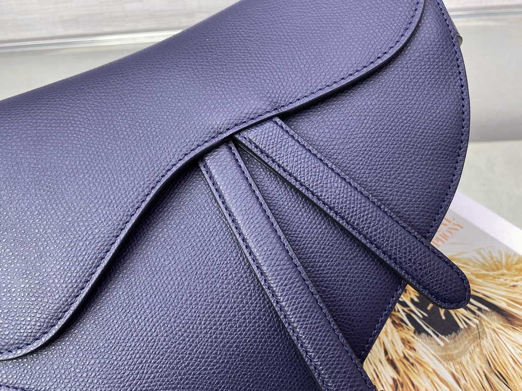Dior M0455 Saddle Bag with Strap Navy Blue Grained Calfskin