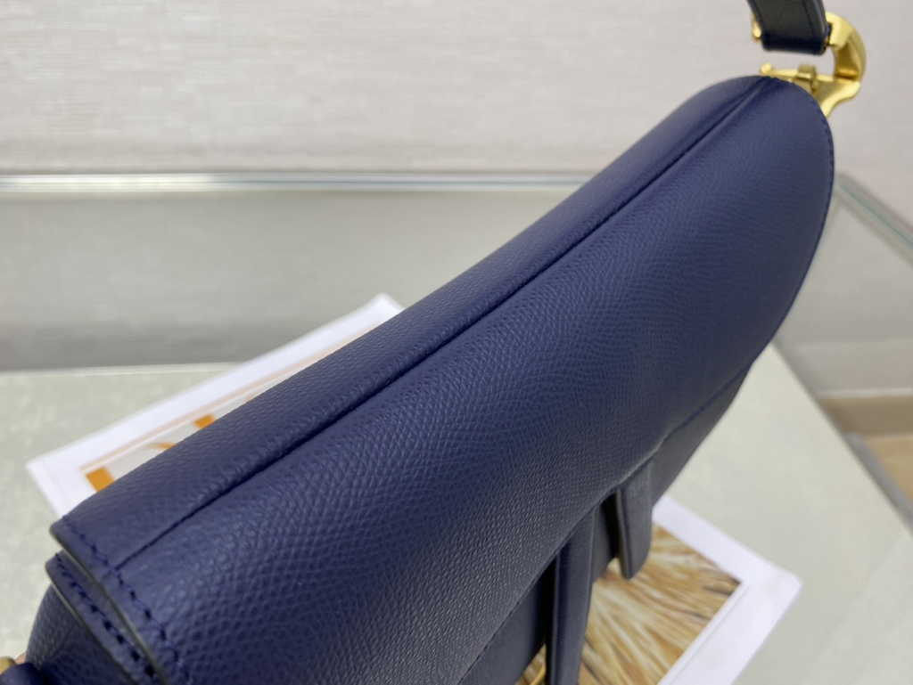 Dior M0455 Saddle Bag with Strap Navy Blue Grained Calfskin